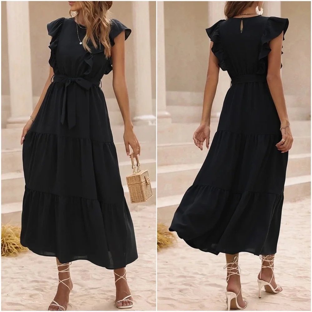 Boho Butterfly Sleeve Ruffle Maxi Dress - Picture 2 of 7